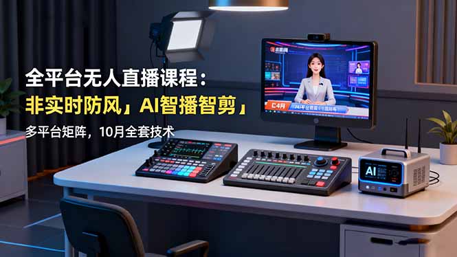 全平台无人直播课程：非实时防风＋AI智播智剪＋多平台矩阵，10月全套技术-卓别林资源社