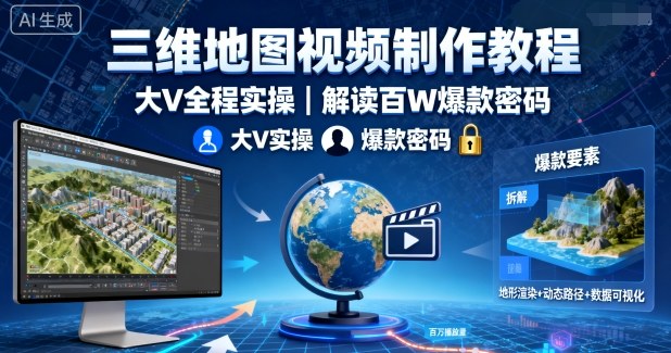 三维地图视频制作教程，大V全程实操，解读百W爆款密码-卓别林资源社